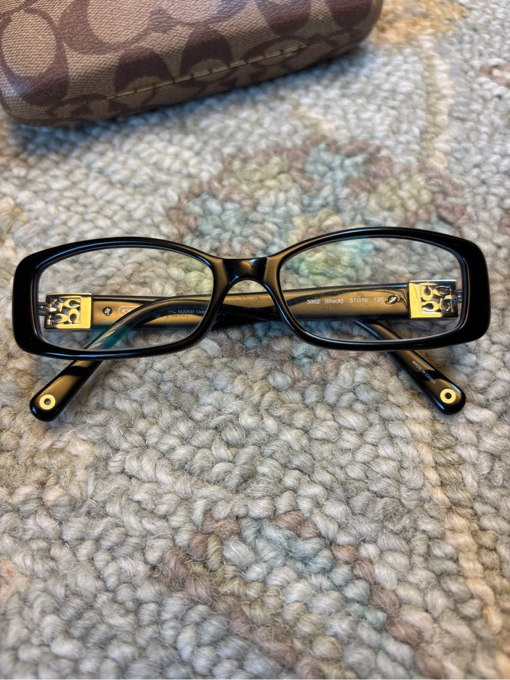Coach Black and Gold Accent Rectangular Eyeglasses